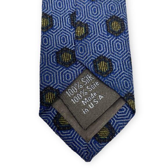 CALVIN KLEIN Blue Gold Silk Geometric Printed Tie - Picture 4 of 7
